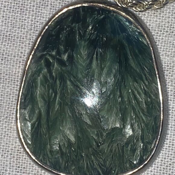 Seraphinite Pendent with Sterling Silver Italy Rope Chain Necklace - Picture 8 of 12